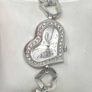 Figaro Couture Heart Watch Women Crystals Bling Toggle Clasp New Battery 7"